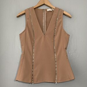 Aniina Size M Minimalist Tan Zipper Sleeveless Top Quiet Luxury Preppy Scandi
